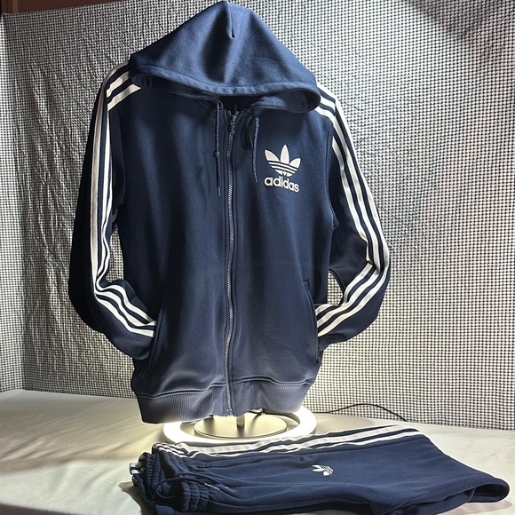 Iconic Adidas Dark Blue Hoodie Set with White Accents - Picture 1 of 7